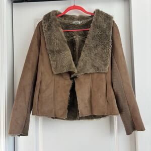 VTG Miilla Faux Suede Faux Fur Brown Jacket Sz L Retro